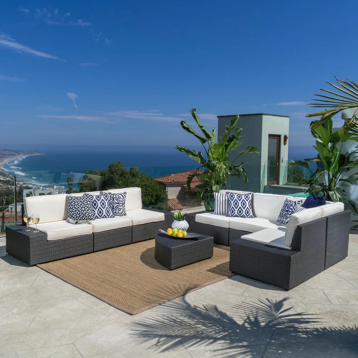 Santa Cruz - Outdoor 8 Piece Sectional Set - Dark Brown - Image 2