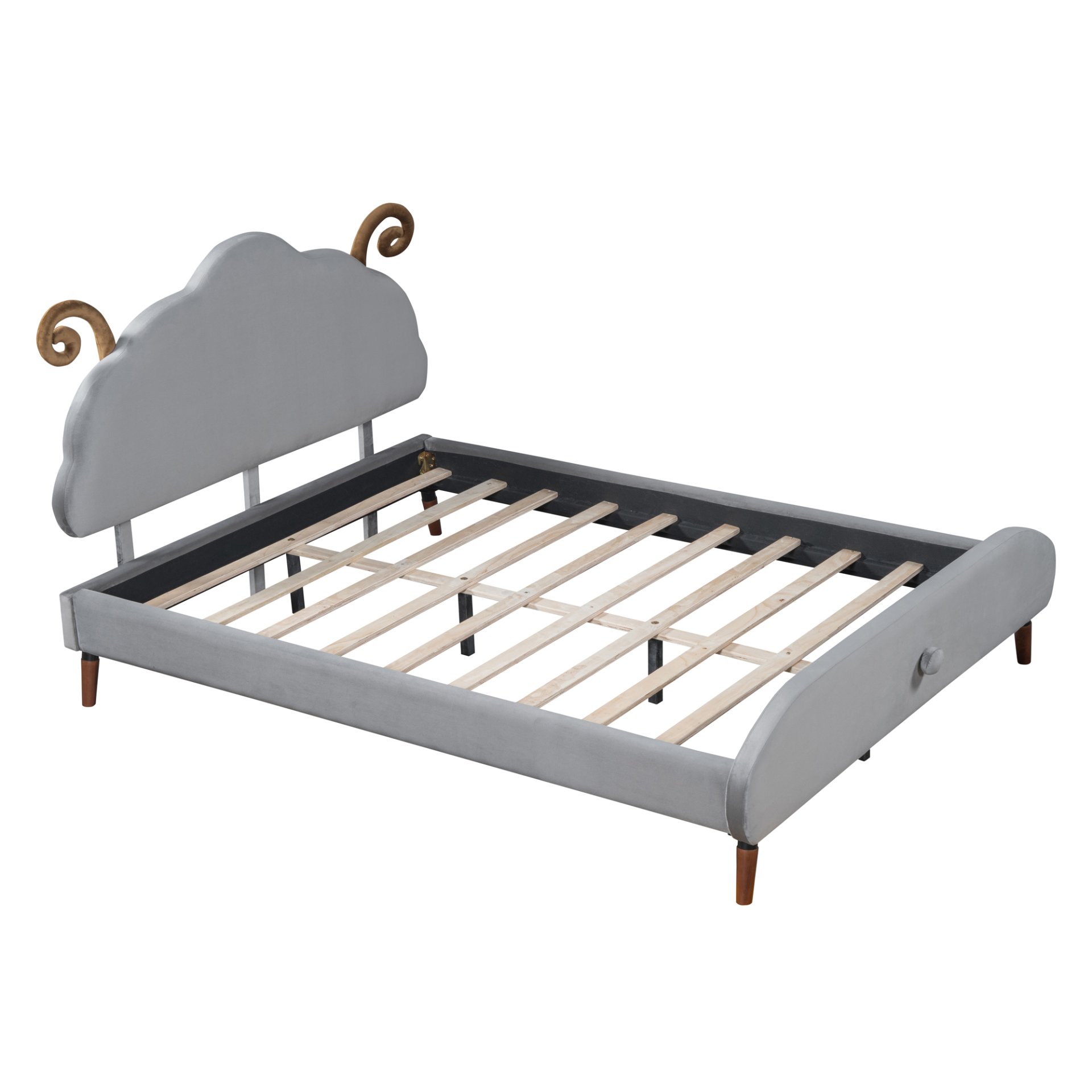 Full Size Upholstered Platform Bed With Sheep Shaped Headboard - Gray - Image 3