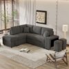 Convertible Sleeper, Sectional Pull Out Sofa Bed With Storage Ottoman, 2 Throw Pillows, 2 Stools, Wireless Charger And Two Hidden USB Ports For Living Room - Dark Gray - Image 7
