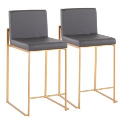Fuji - Contemporary High Back Counter Stool (Set of 2) - Gold / Gray