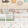 Double Twin Floor Bed With Fence, Guardrails, Without Door - White - Image 10
