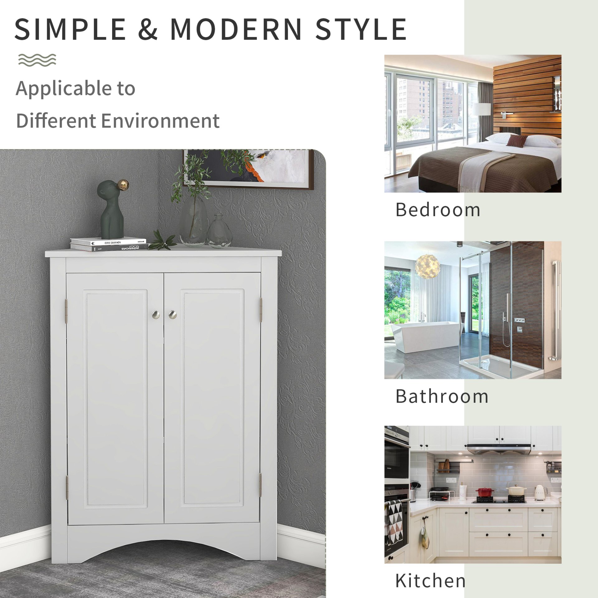 Triangle Bathroom Storage Cabinet With Adjustable Shelves, Freestanding Floor Cabinet For Home Kitchen - White - Image 13