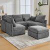 Modern Sectional Sofa Modular Sofa With Movable Ottoman, USB Ports & Phone Holder Chenille - Gray - Image 6