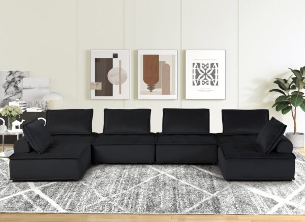 Anna - Velvet 6 Seater U-Shape Modular Sectional Sofa - Black