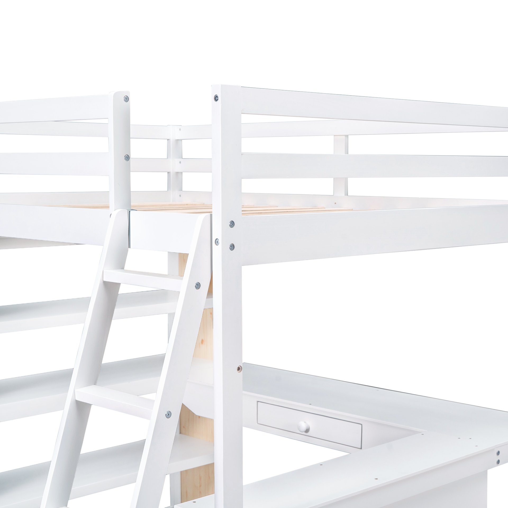 Full Size Loft Bed With Ladder, Shelves, And Desk - White - Image 8