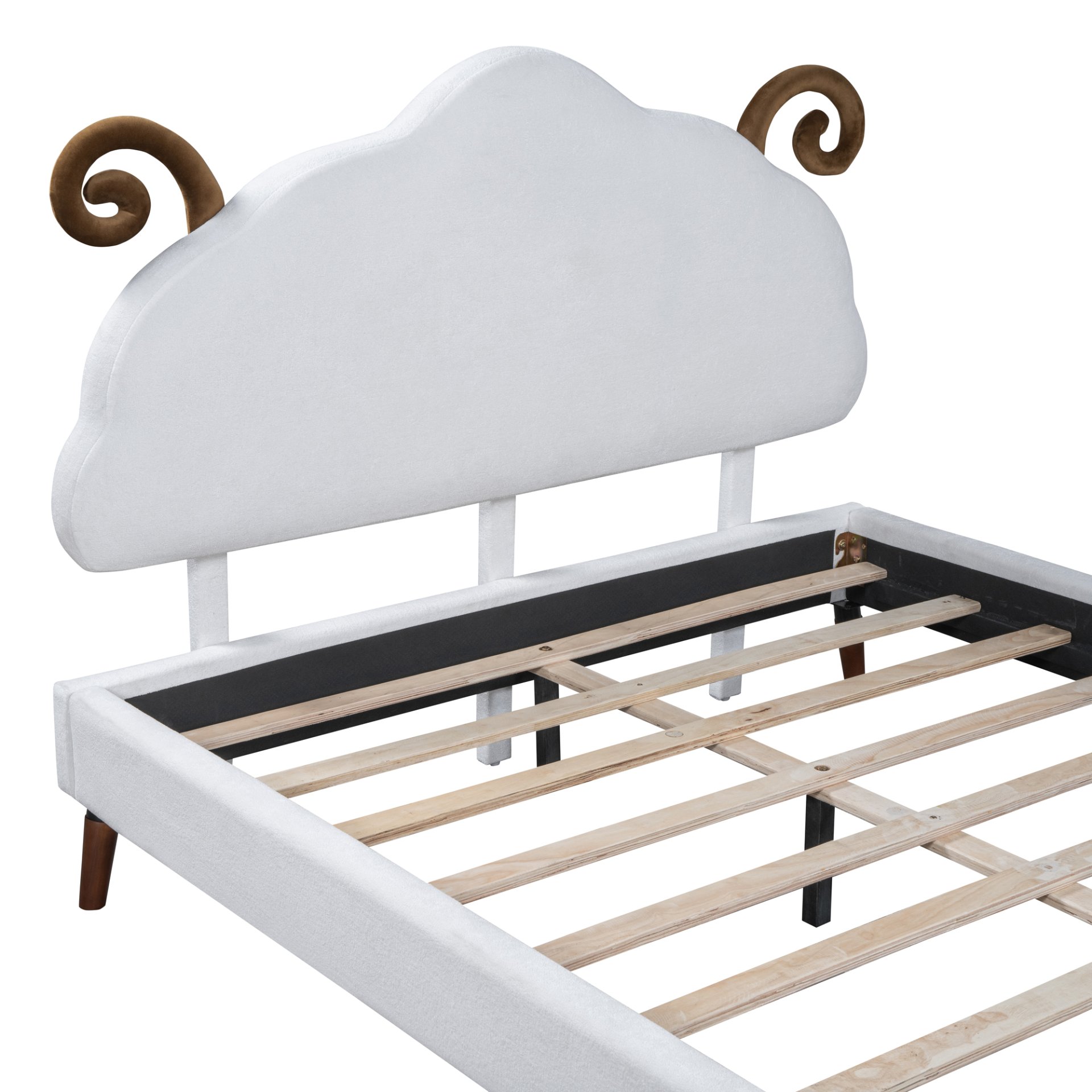 Full Size Upholstered Platform Bed With Sheep Shaped Headboard - White - Image 9