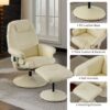 Massage Recliner Chair With Ottoman 360° Swivel Reclining Chair With Wrapped Base 5 Point Vibration Massage Seat Heating And 140° Adjustable Backrest - Beige - Image 8