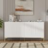 Modern Wood Sideboard Cabinet With Carved Door Panels, Adjustable Shelves, And Sturdy Metal Legs - White - Image 4