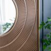 Square Carved Mirror With Pleated Design WithIron Frame, Neutral Colorway Wall Decor For Living Room Bathroom Entryway - Brown - Image 10