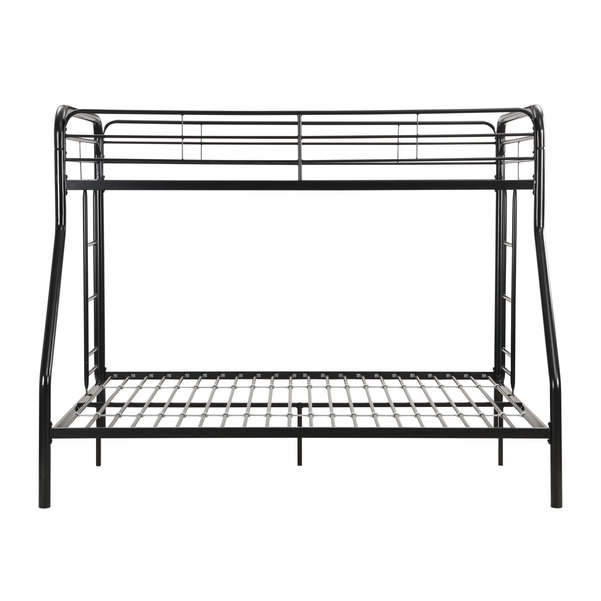 Modern Twin Over Full Metal Bunk Bed With Trundle And Dual Side Ladder And Metal Design - Black / Brown - Image 6