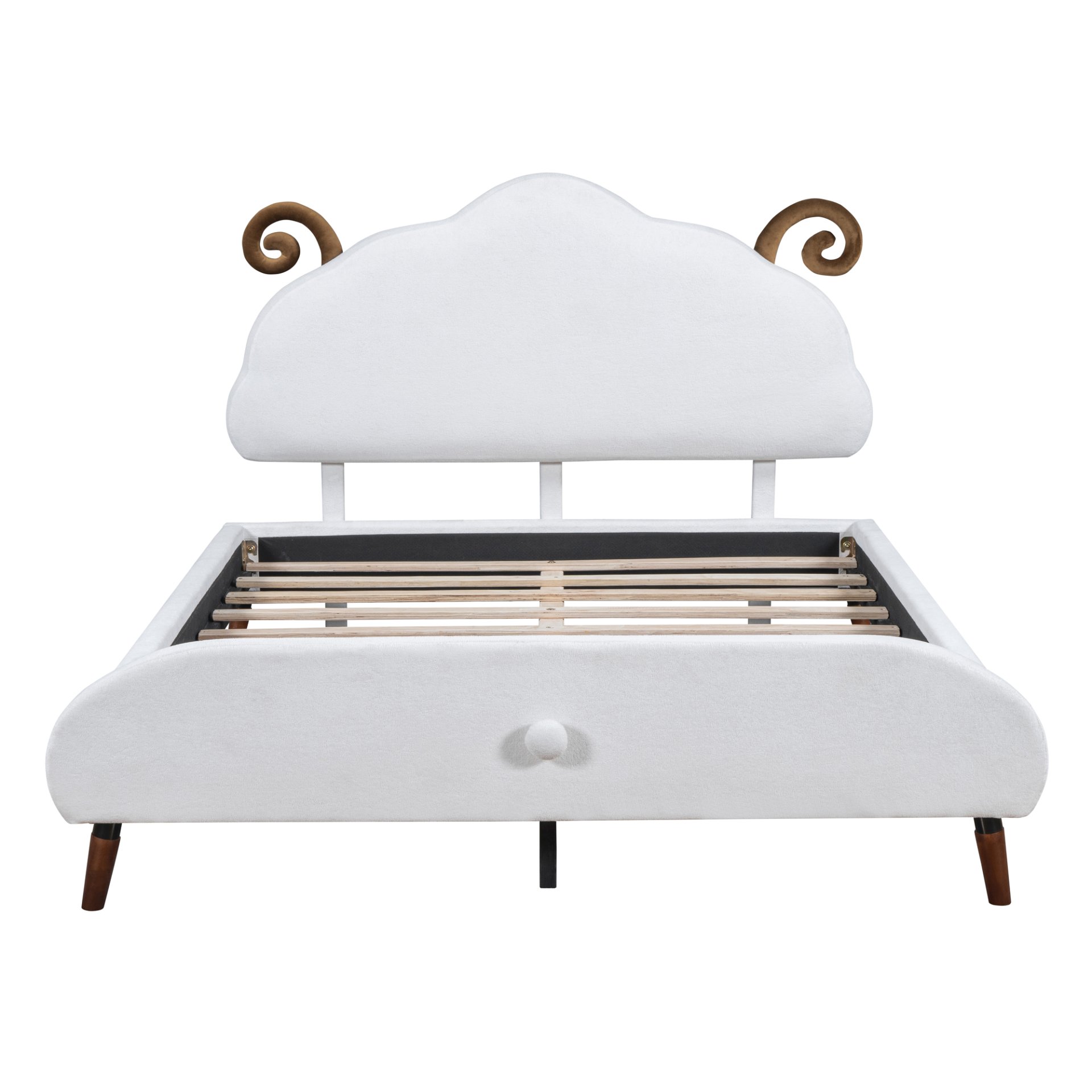 Full Size Upholstered Platform Bed With Sheep Shaped Headboard - White - Image 3
