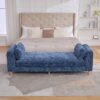 Modern Upholstered End Of Bed Bench With Armrests, Chenille Chaise Lounge Couch - Blue - Image 4