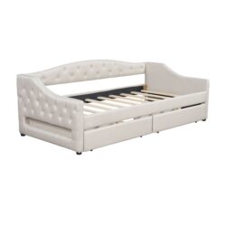 Twin Long Size Daybed With LED Belt And 2 Drawers - Beige