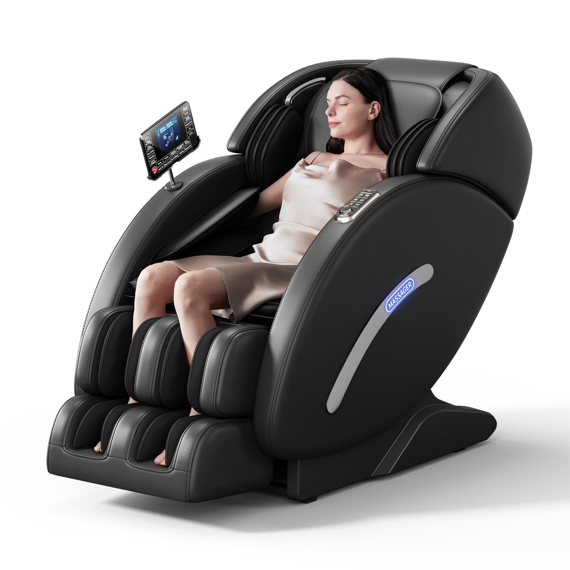Full Body Massage Chair, Full Body Zero Gravity With 3D Massage Mechanism, 6 Auto Massage Mode, Waist And Calf Heater, Foot Roller, Bluetooth Speaker - Black - Image 15
