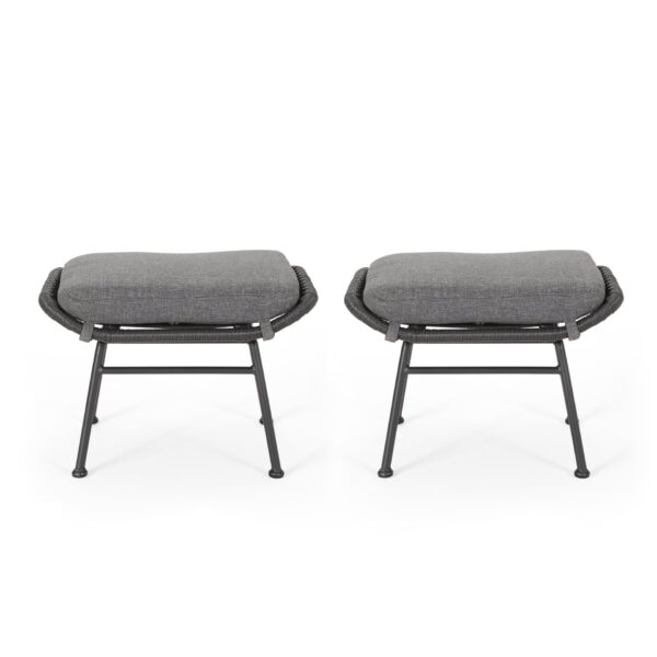 Outdoor Modern Boho Wicker Ottoman With Cushions (Set of 2) - Gray