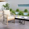 Modern Lounge Chair With Curved Aluminum Frame, Rope Weave Design, And Cushioned Comfort For Outdoor Living - Beige / Natural - Image 4