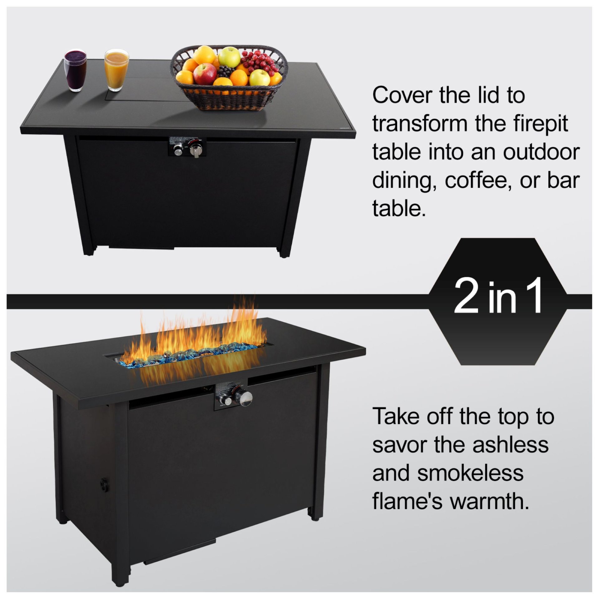 Outdoor Fire Pit Table With Lid High-Quality Materials - Black - Image 4