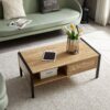 40.16" Rattan Coffee Table, Sliding Door For Storage, Metal Legs, Modern Table For Living Room - Natural - Image 4