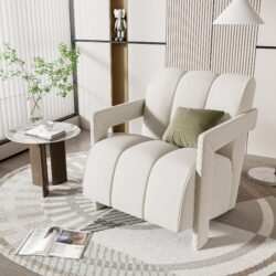 Modern Minimalist Leisure Armchair With L Shaped Armrests For Living Room - White