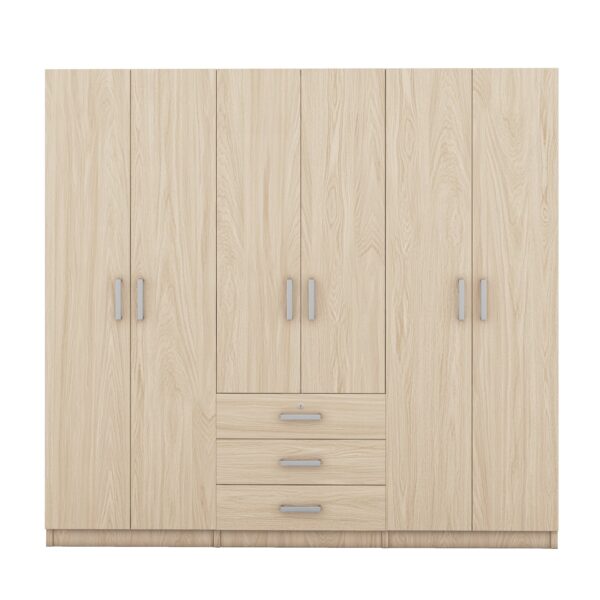 6 Doors Wardrobe Storage For Bedroom, With Big Drawers - Brown