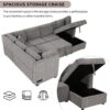 U-Shaped Sectional Sofa Pull Out Sofa Bed With Two USB Ports, Two Power Sockets, Three Back Pillows And A Storage Chaise For Living Room - Light Gray - Image 4