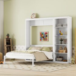 Queen Size Murphy Wall Bed With Shelves - White
