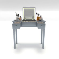 Vanity Table With LED Lights, Flip-Top Mirror And 2 Drawers, Jewelry Storage - Sleek Gray