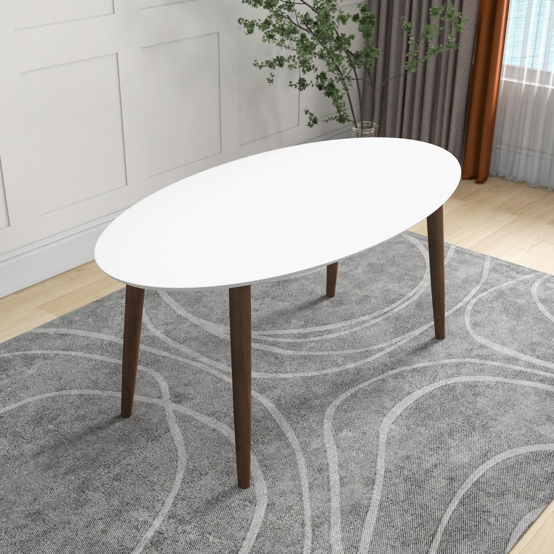 Ada - Mid-Century Modern Style Top Oval Dining Table - Brown / White - Image 12