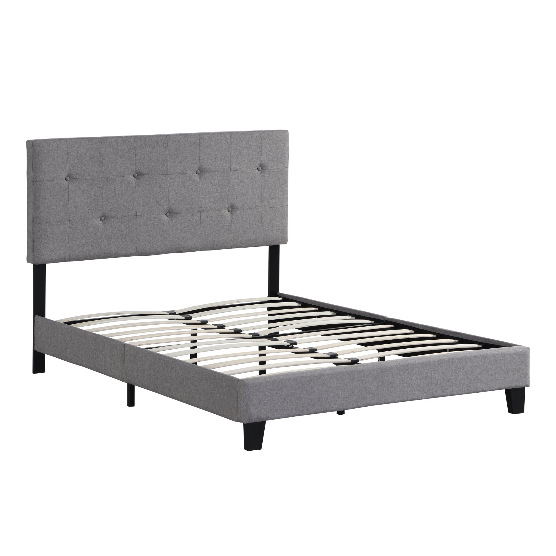 Full Size Upholstered Platform Bed Frame With Button Tufted Linen Headboard And Wood Slat Support - Gray - Image 5