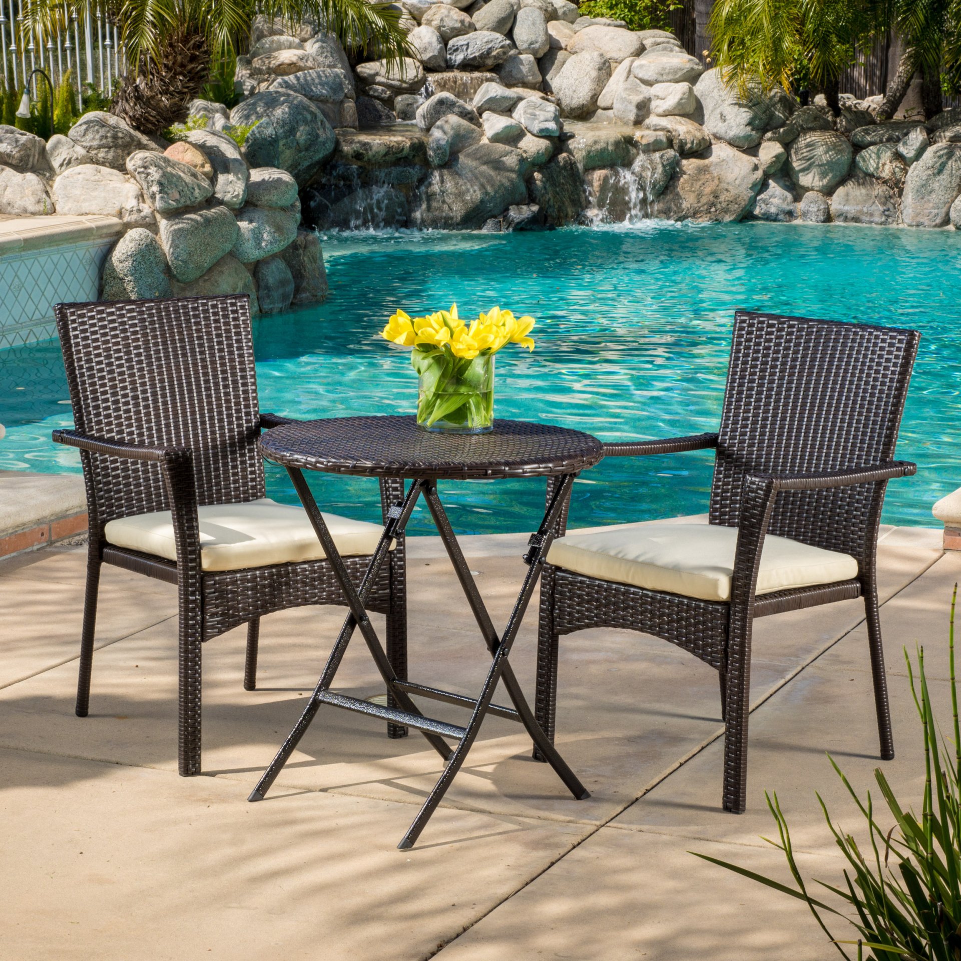 3 Piece Bistro Set With Water Resistant Cushions And 2 Chairs - Brown Multi - Image 9