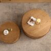Vintage Fashion Style Cylindrical Nesting Coffee Table Set With Vertical Textured Embossed Design - Natural - Image 7