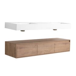 Contemporary Wall Mounted Bathroom Vanity With Dual Resin Sink And Soft Close Drawer - Imitative Oak