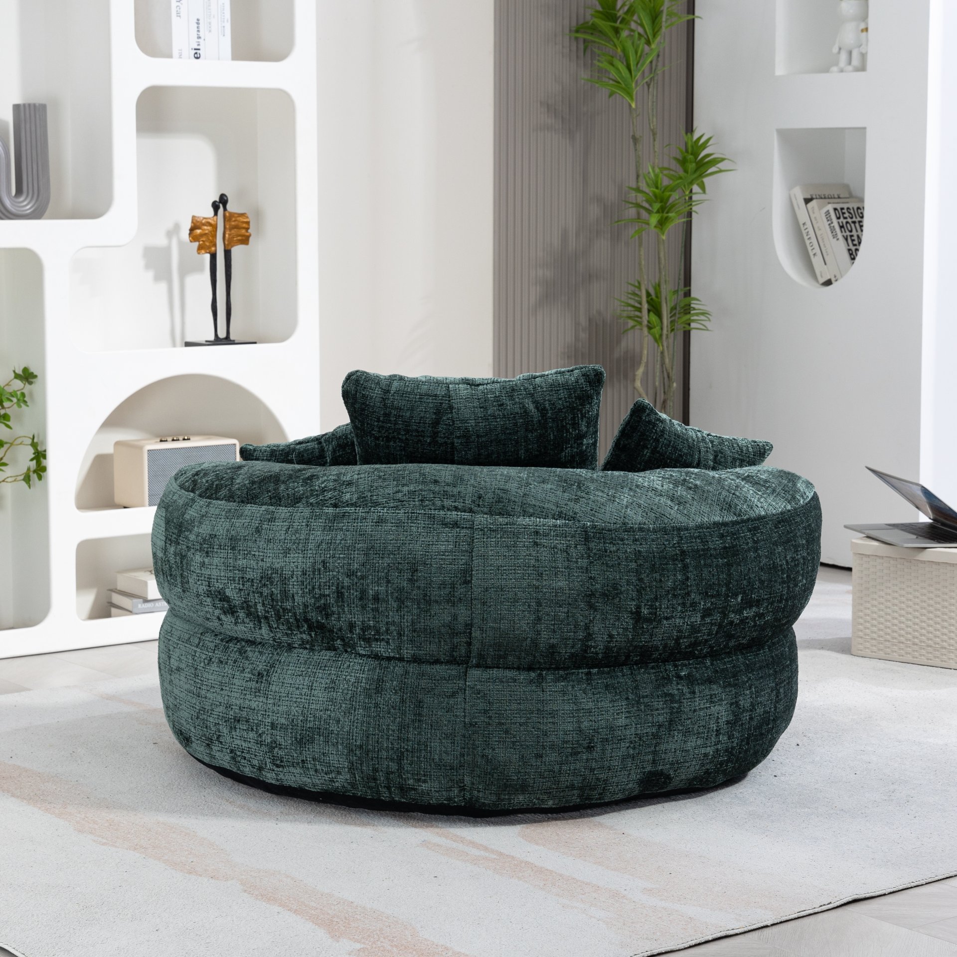 Chenille High Back Bean Bag Chair Couch With 3 Pillows, Indoor & Outdoor, Single Gaming Sofa For Bedroom - Emerald - Image 9