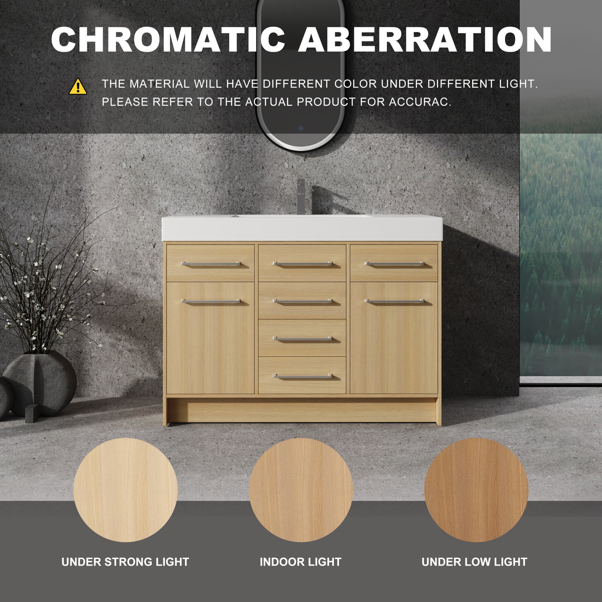 Original 48" Freestanding Bathroom Vanity With Resin Sink Soft Closing Doors And Drawers Plywood Construction - Oak - Image 7