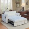 Modern Velvet Loveseat Futon Sofa Couch With Pullout Bed, Adjustable Reclining Backrest - Beige - Image 4