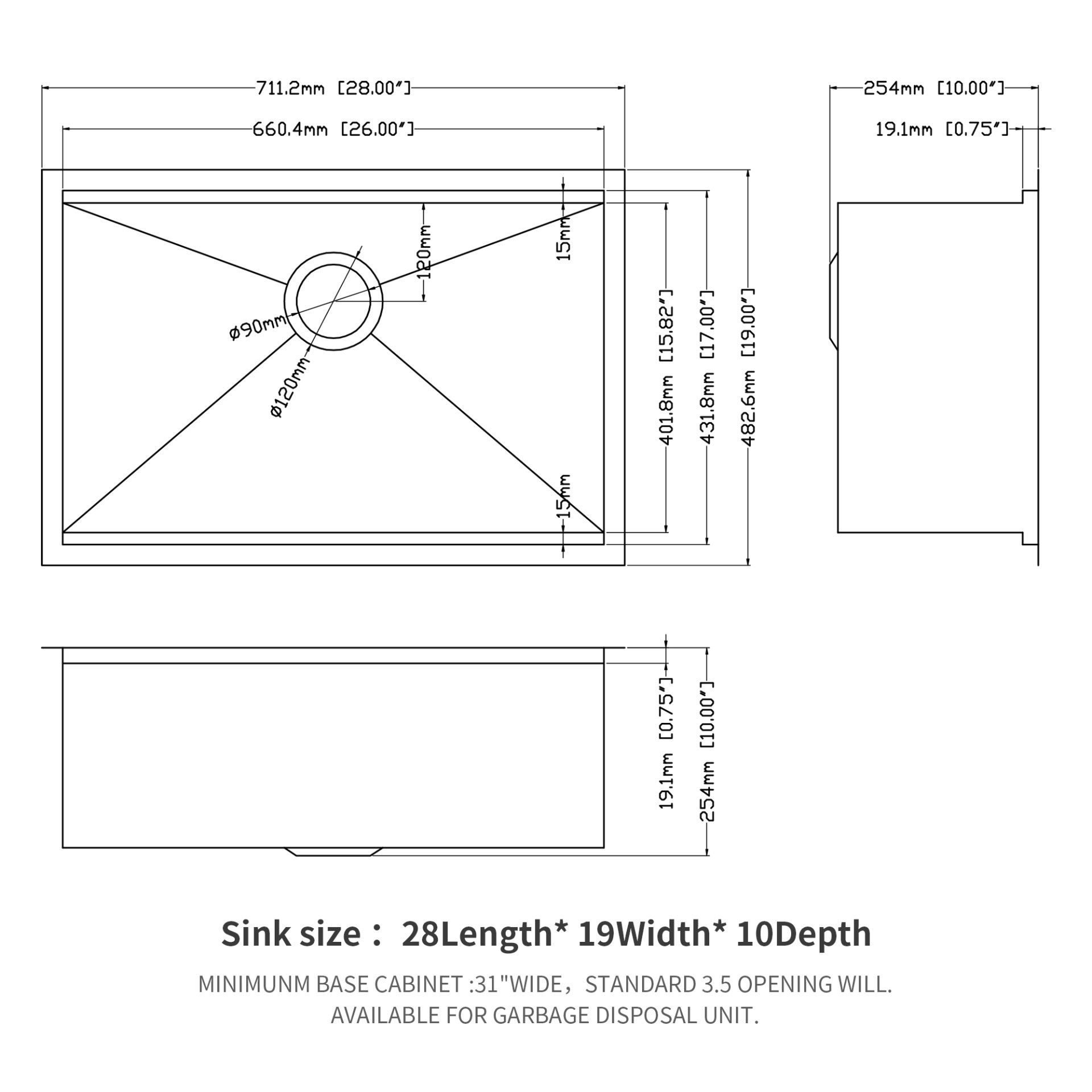28" X 19" X 10" Single Bowl Undermount Workstation Kitchen Sink 16 Gauge - Brushed Nickel - Image 7