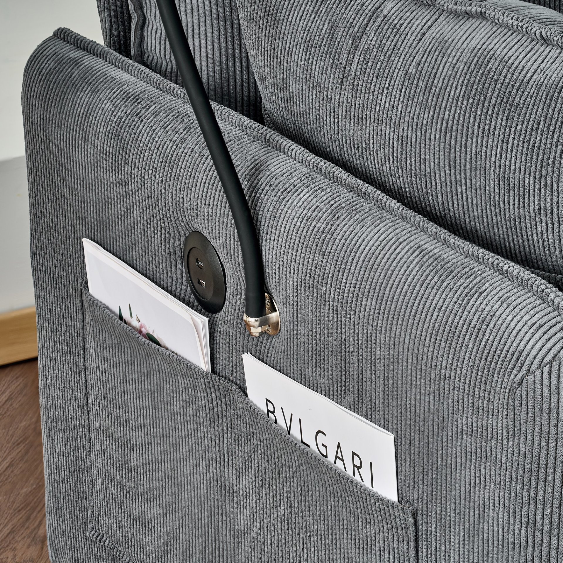 Comfy Corduroy Oversized Chaise Lounge Chair With Ottoman And Storage - Gray - Image 12