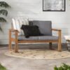 Contemporary Solid Acacia Wood Loveseat With Cushions - Brown - Image 4