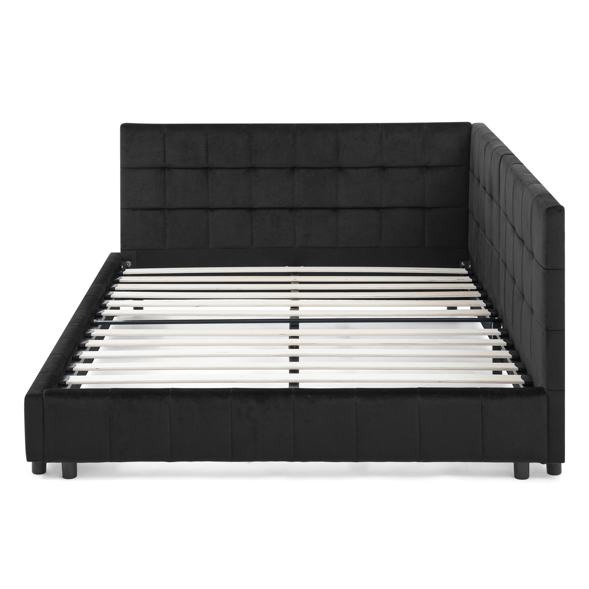 Mid Century Full Size Upholstered Tufted Bed Frame & Comfortable Backrest And Armrests Velvet - Black - Image 10