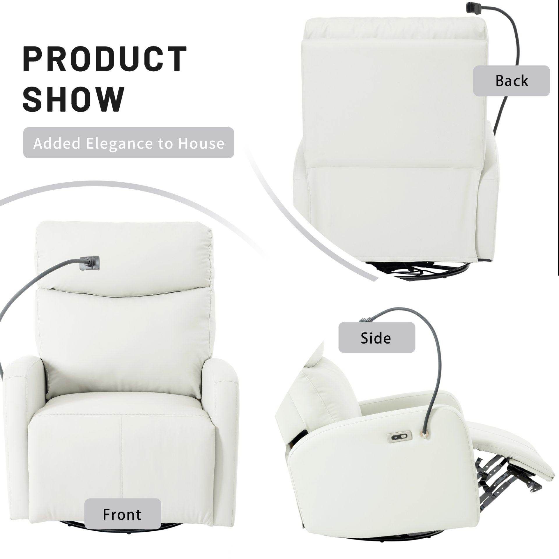 31.5" 270 Power Swivel Rocker Recliner Chair, Electric Glider Reclining Sofa With USB Ports, Power Swivel Glider, Rocking Chair Nursery Recliners For Living Room Bedroom - Light Gray - Image 7
