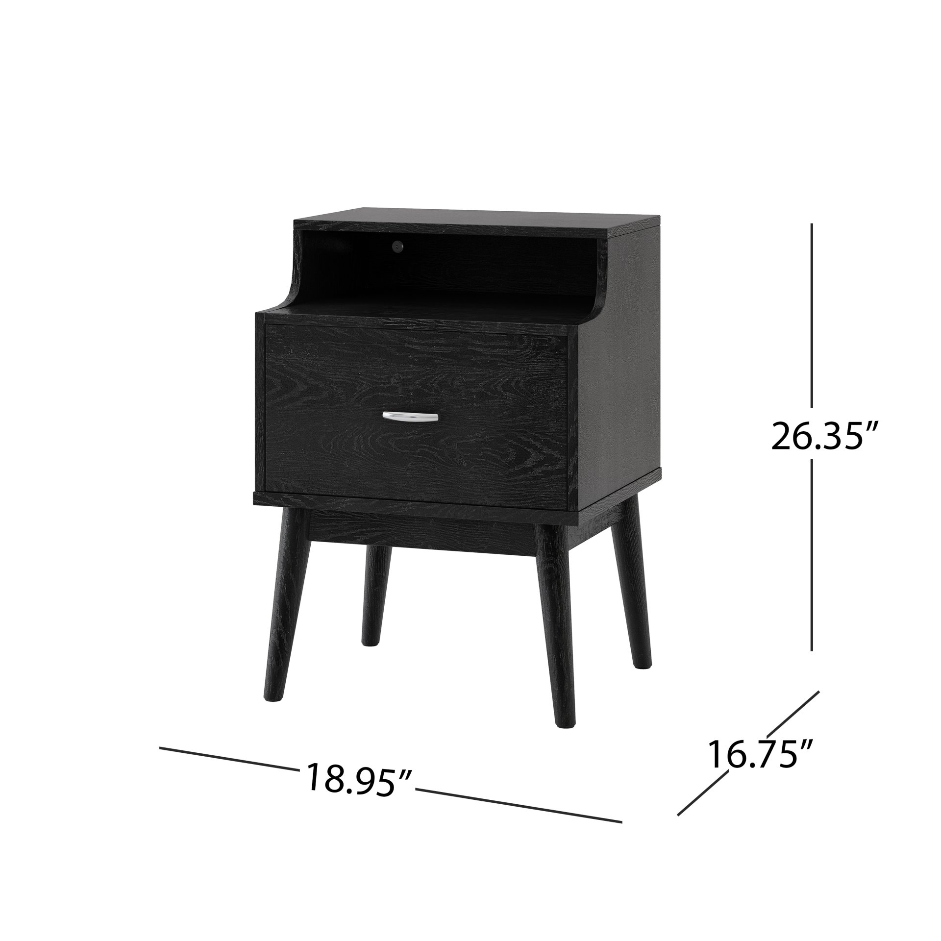 Starla - Wooden Nightstand - Black - Image 3