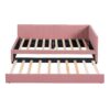Upholstered Daybed With Trundle Twin Size Sofa Bed Frame No Box Spring Needed, Linen - Pink - Image 19