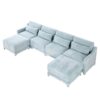 Elegant Four Seater Sofa With Movable Ottoman And Lumbar Pillow Chenille With Frame - Sky Blue - Image 21