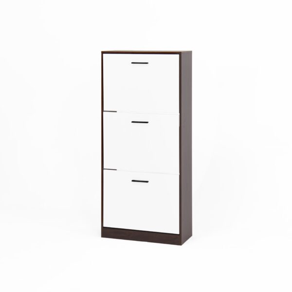 Modern Freestanding Shoe Storage Cabinet With 3 Flip Drawers - White / Walnut