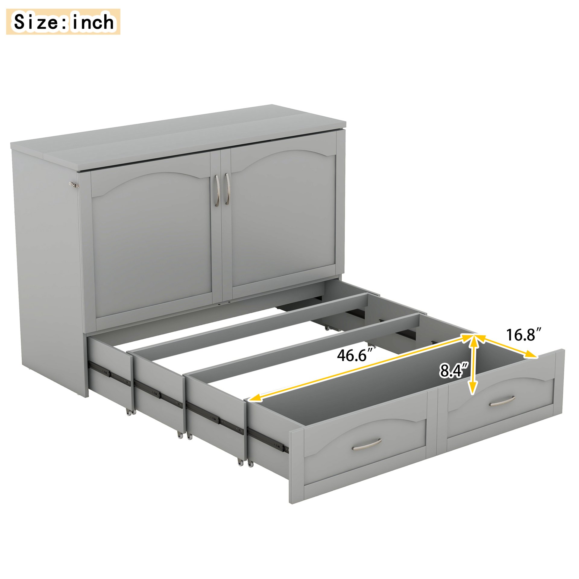 Full Size Murphy Wall Bed With Drawer And A Set Of Sockets & USB Ports, Pulley Structure Design - Gray - Image 18