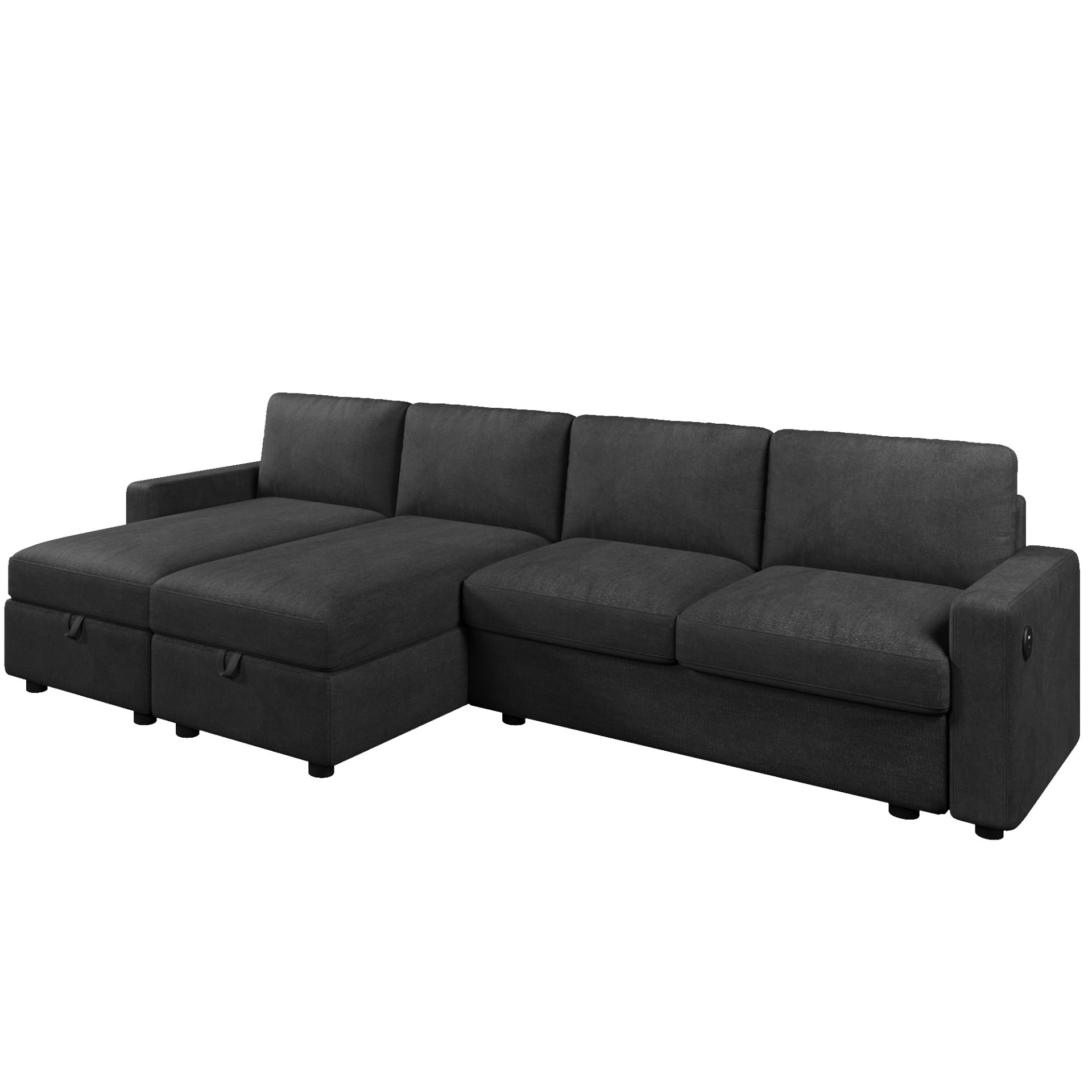 Convertible U Shaped Sectional Sofa With Storage Chaise Lounges And USB Ports - Black - Image 12
