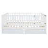 Full Size Daybed With Fence Guardrails And 2 Drawers, Convertible Floor Bed & Daybed - White - Image 6
