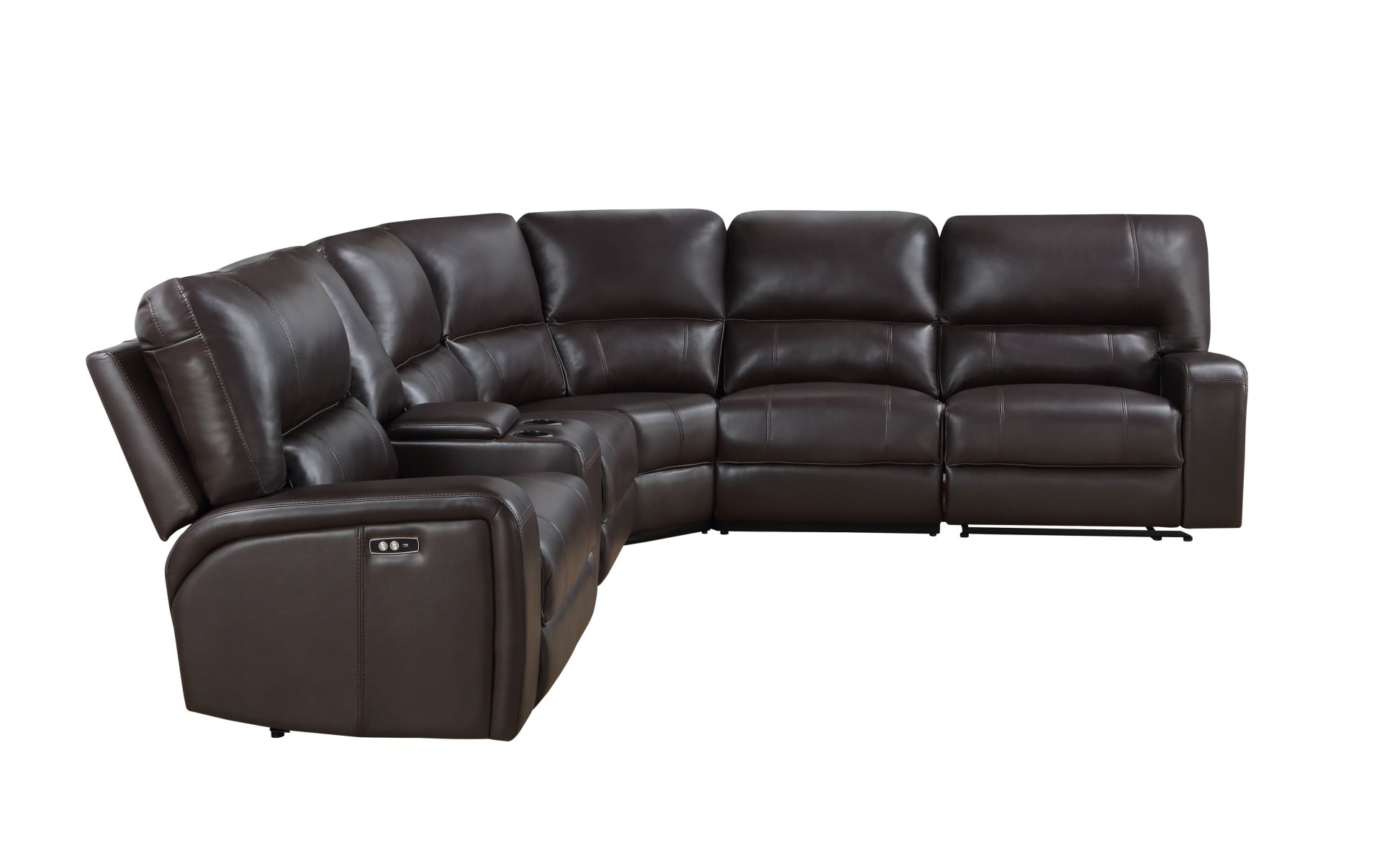 Saul - Faux Leather Power Recliner Sectional Sofa With USB Port Cupholder Console - Espresso - Image 5