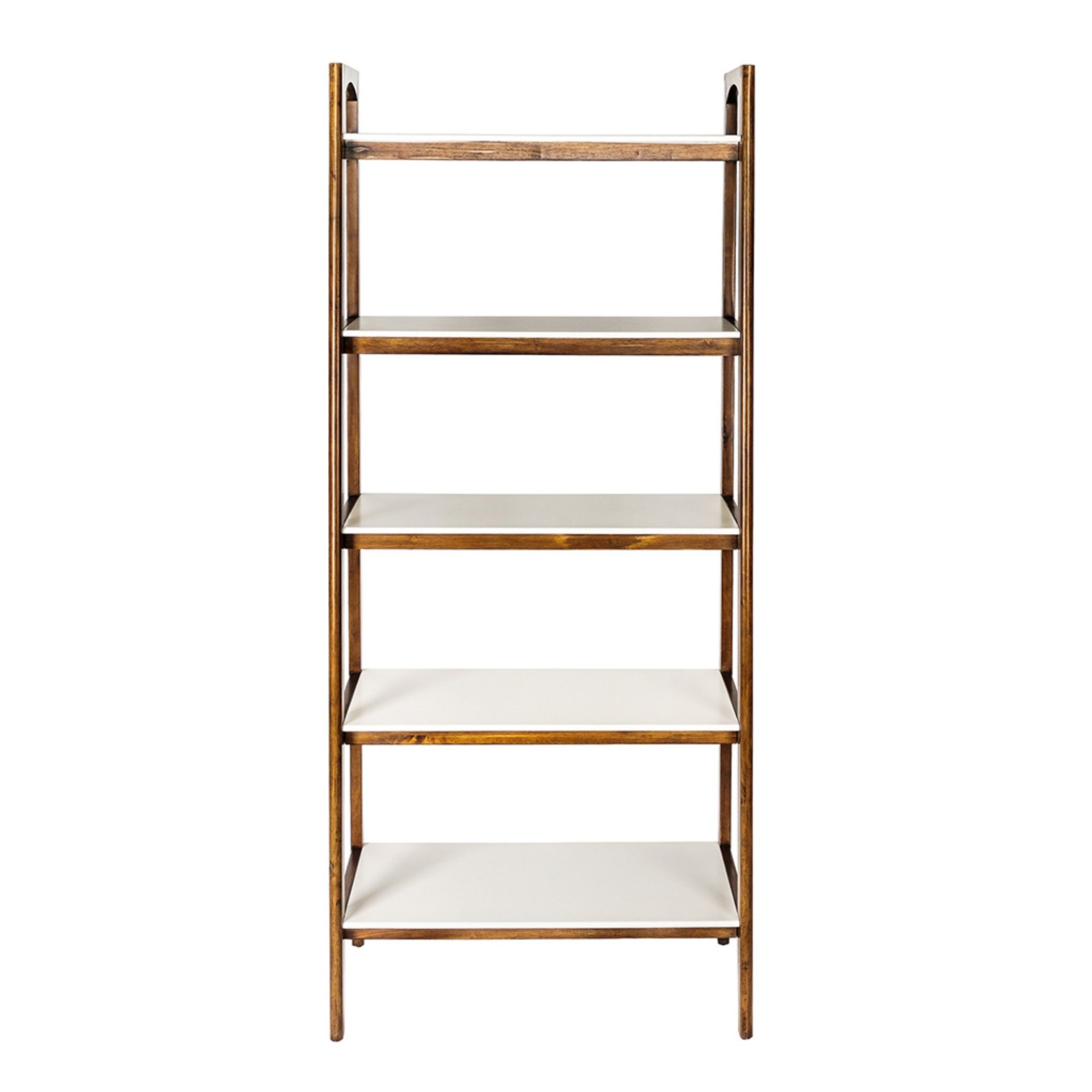 Mid - Century Design 5 Shelf Bookcase - Off White / Pecan - Image 5