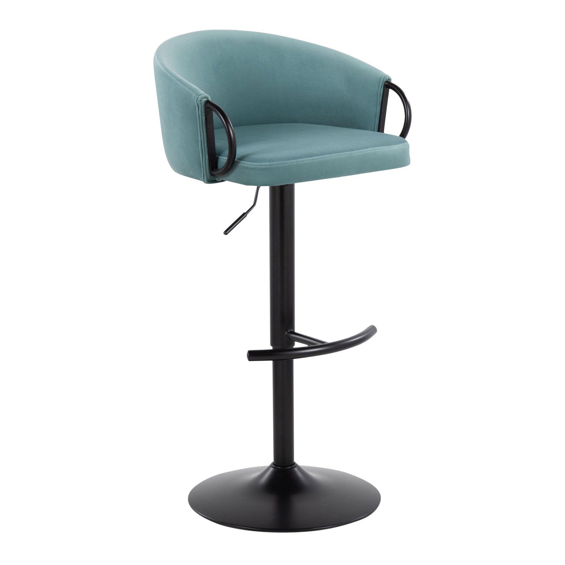 Claire - Contemporary Adjustable Barstool With Swivel With Rounded T Footrest (Set of 2) - Black / Light Blue - Image 2